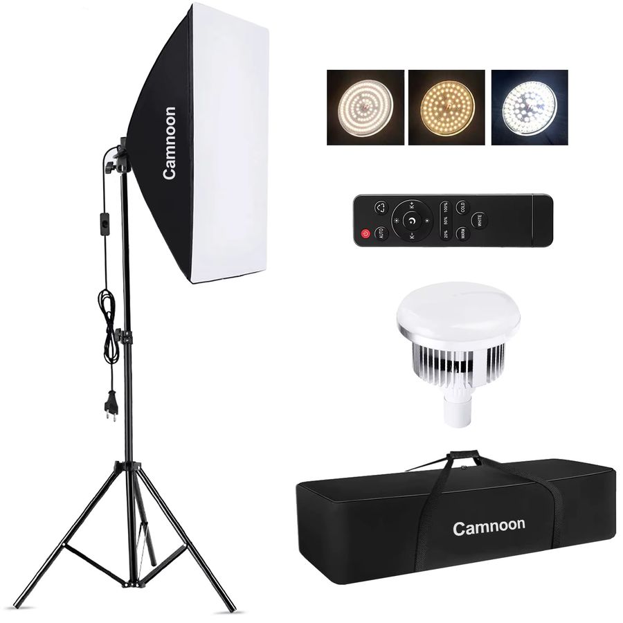 Camnoon Studio Fotografie-Lichtset mit 85 W zweifarbigem LED-Licht (3000 K-6000 K) und Softbox (50 x 70 cm) - Bild 2
