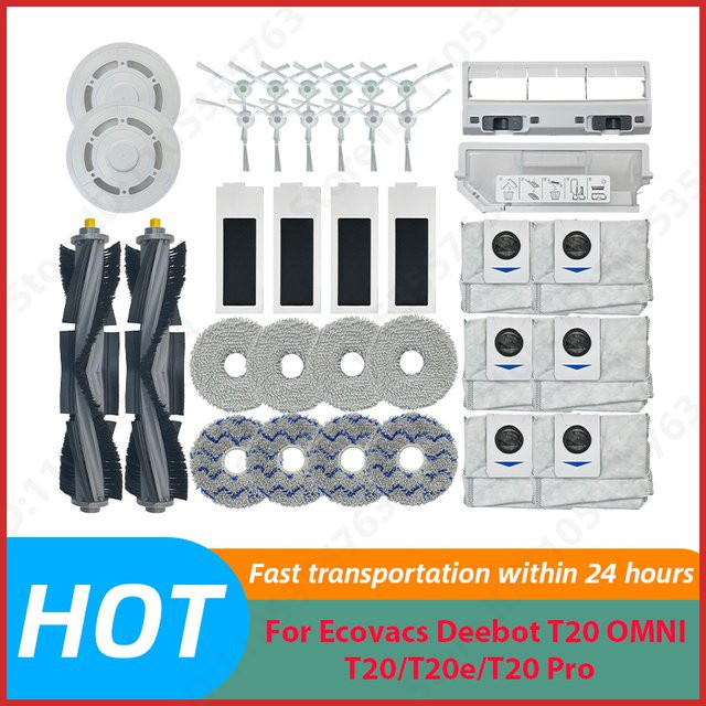 QIXIAO Zubehör-Set für Ecovacs Deebot T20 OMNI, T20, T20e und T20 Pro mit Hauptbürste, Seitenbürste, Wischtuch, HEPA-Filter und Staubbeutel - Bild 1