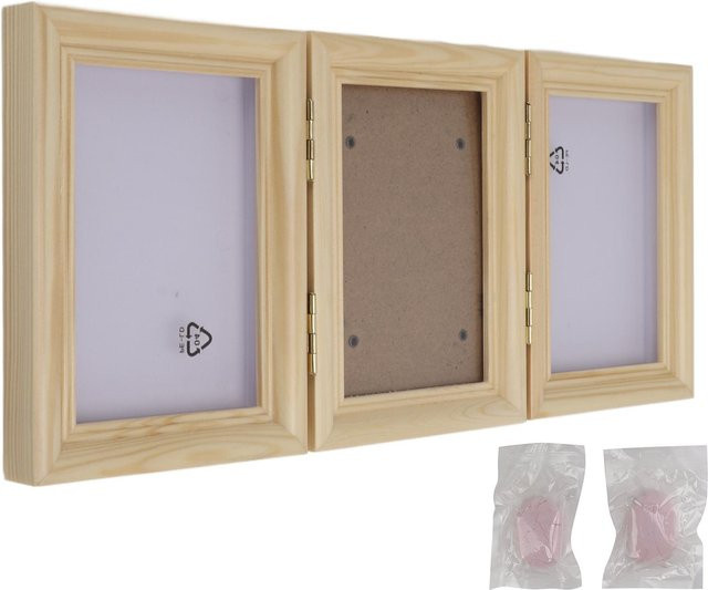 OutsideWorld Gedenkrahmen für Haustier-Pfotenabdruck aus Holz mit Ton in Grau und Rosa - Bild 1