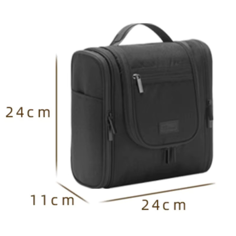 LIJIAO Reise-Toilettentasche aus wasserdichtem Oxford-Stoff mit Haken und Doppelöffnung, Make-up-Aufbewahrungstasche mit Griffen, Beige und Schwarz, Breite: 24,0 cm, Tiefe: 24,0 cm - Bild 4