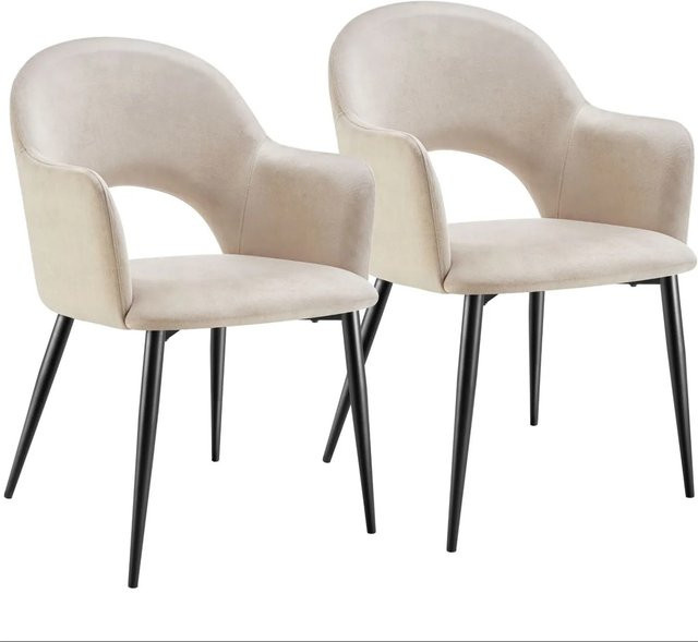 tectake Armlehnstuhl Sachel in Samtoptik 2er Set Creme B/T/H: 57 x 61,5 x 87,5 cm - Bild 1