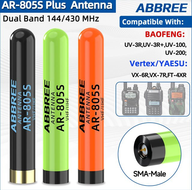 ABBREEE AR-805S SMA-Male Walkie-Talkie-Antenne in Schwarz für YAESU Vertex VX-3R VX-6R 7R FT-4XR Baofeng UV-3R und Wouxun TYT Zwei-Wege-Funkgeräte - Bild 1