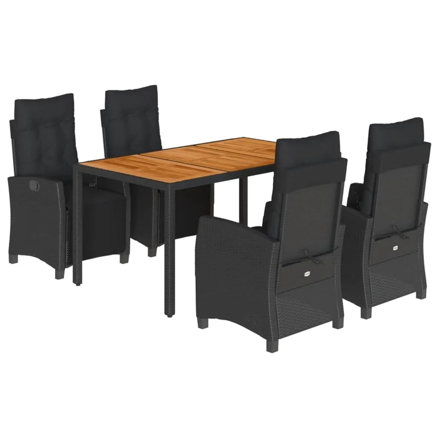vidaXL 5-teilige Garten-Essgruppe aus Poly-Rattan und Akazienholz in Schwarz mit Kissen - Bild 2
