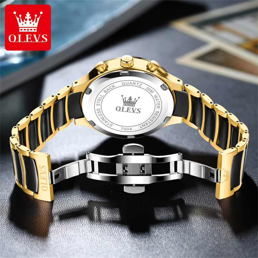 OLEVS Armbanduhr, Quarz, Keramik, Edelstahl, Schwarz, Herren - Bild 4