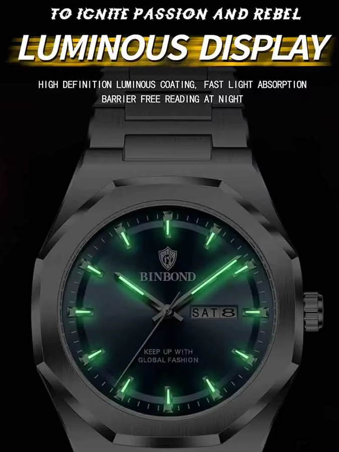BINBOND Armbanduhr Edelstahl, Analoguhr, Blau, Herren - Bild 2