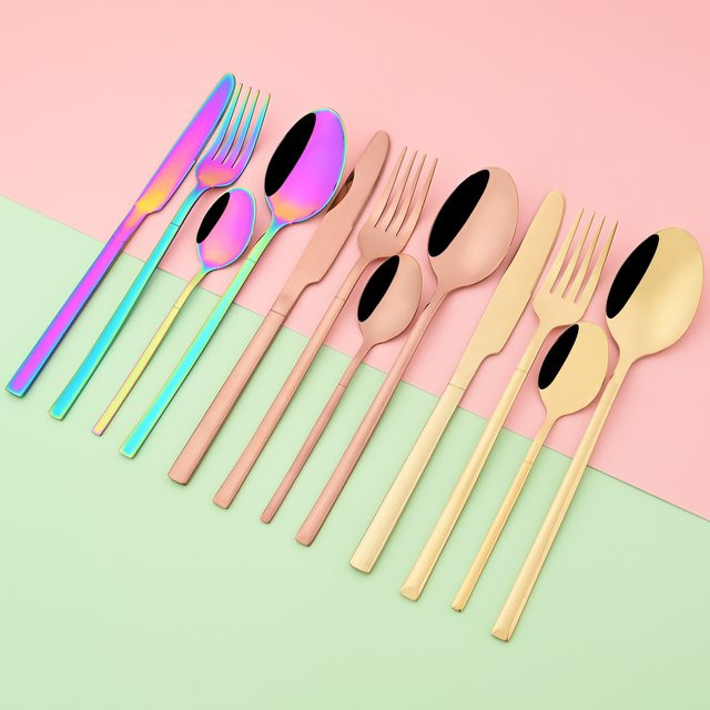 Zoseil Besteckset aus Edelstahl in Gold und Schwarz, 4-teiliges Set mit Gabel, Tischmesser und Löffel - Bild 1