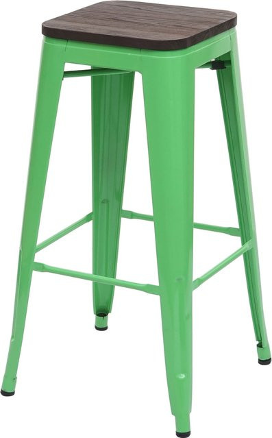 MCW Barhocker MCW-A73 im Industriedesign mit Holz-Sitzfläche und Metallgestell, stapelbar, Grün - Bild 1