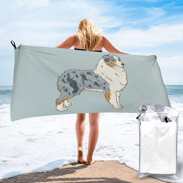 JMG Household Supplies Australian Shepherd Aussie Hund Strandtuch aus weicher Mikrofaser, schnelltrocknend und saugfähig, B: 70 cm, L: 140 cm - Bild 1