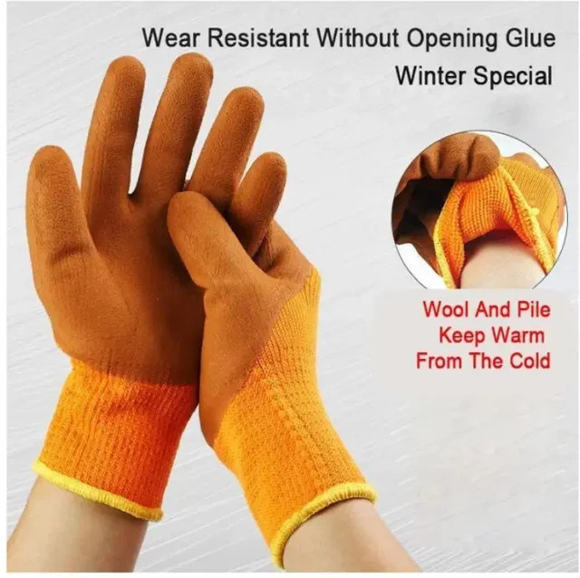Wasserdichte und thermische Arbeitssicherheitshandschuhe aus Latex in Orange, Größe L - Bild 1