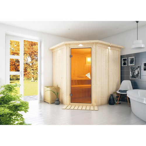 Karibu Sauna Maardu für 3 Personen aus Fichte in Beige, B/T/H: 202 x 184 x 210 cm - Bild 2