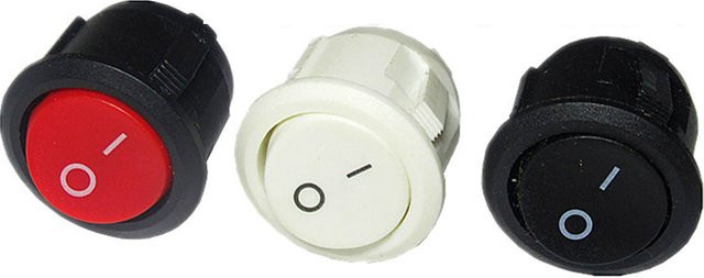 10er Set KCD1-105 Runde Kippschalter aus Kunststoff, 20mm Durchmesser, Farben: Rot, Schwarz, Weiß, 6A 250VAC / 10A 125VAC - Bild 1
