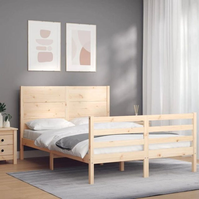 Massivholzbett aus Kiefer mit Kopfteil von Vidaxl, Farbe Braun Natur, B/T/H: 190 x 140,5 x 135 cm - Bild 1