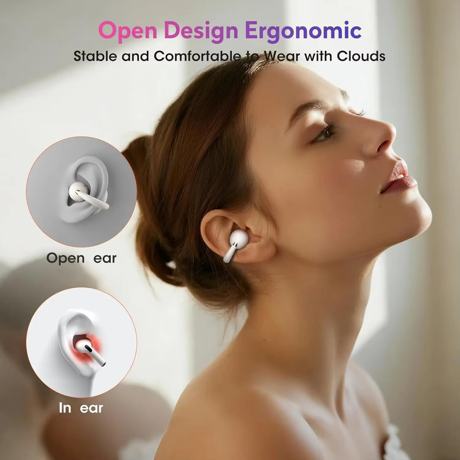 Ortizan OHAYO-A7 Clip-On-Ohrhörer kabellose Open-Ear-Sportkopfhörer mit ENC AI 4-Mikrofonen in Schwarz oder Weiß - Bild 2