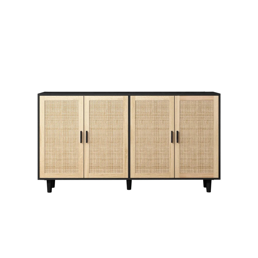 PXloue Sideboard mit Rattan-Elementen in Schwarz als Aufbewahrungskommode für Wohnzimmer, Schlafzimmer oder Büro - Bild 2