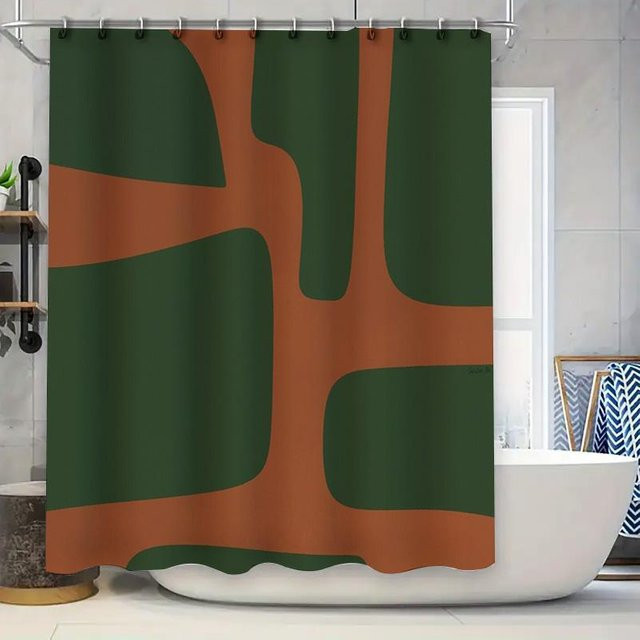 Wasserdichter Duschvorhang von JMG Household Supplies mit abstraktem geometrischem Design in Grün, B/H: 120 x 180 cm - Bild 1