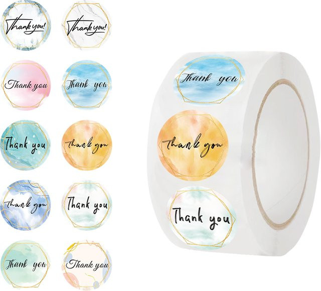 500 Stück Dankeschön-Aufkleber in Roségold und Multicolour, Durchmesser: 2,5 cm, dekorative Etiketten aus Papier für Hochzeitsgeschenke und kleine Unternehmen - Bild 1