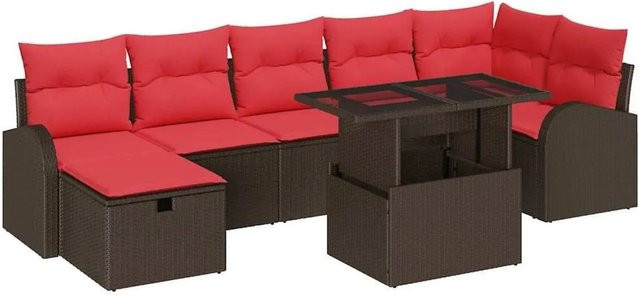 vidaXL Garten-Sofa-Set aus Polyrattan in Braun mit 8-teiligem Set inklusive Kissen und integriertem Stauraum - Bild 1