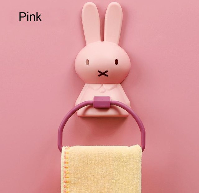 SEEQS Handtuchhalter für Kinder mit Cartoon-Kaninchen in Rosa zur Wandmontage - Bild 1