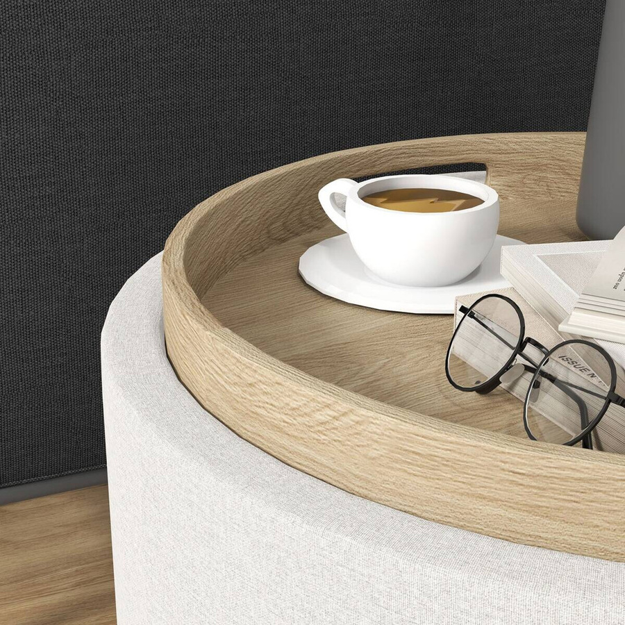 HOMCOM Ottomane mit Stauraum in Leinenoptik, Beige/Weiß, B/T/H: 56 x 56 x 42 cm - Bild 2