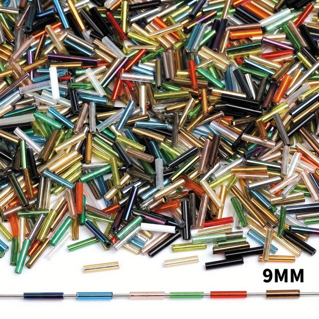 NASSBORO Glasperlen, silbrig, Röhrenperlen, 9 mm - Bild 1