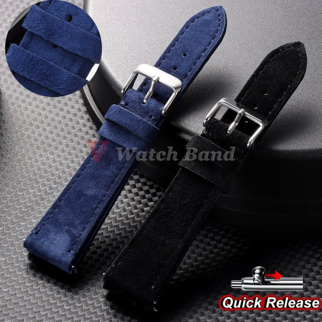 Uhrenarmband Wildleder, Rindsleder, Schwarz, Herren, 20mm 22mm - Bild 1