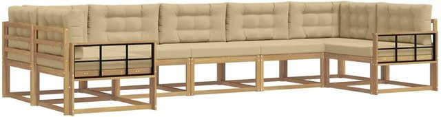vidaXL Outdoor-Sofagarnitur in L-Form aus Akazienholz mit Kissen, Weiß und Beige - Bild 1