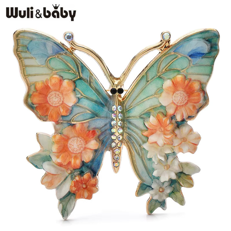 Wuli&baby Brosche, Blumen-Schmetterling, Bunt, Kristall, Damen - Bild 1