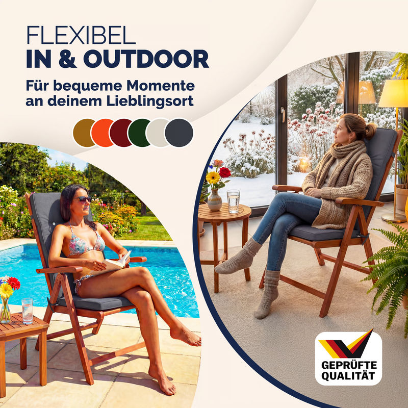 6er-Set Vanamo Stuhlauflagen für Hochlehner in Anthrazit aus wasserabweisendem Detex Polyester, B/T/H: 45 x 45 x 5 cm - Bild 5