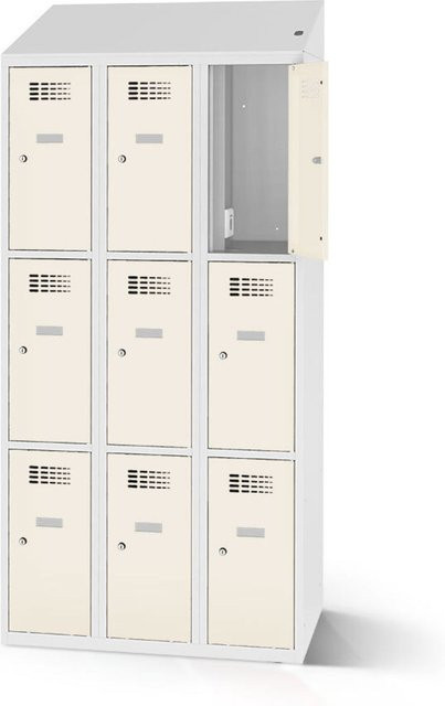 rotstahl Fächerschrank mit Ladefunktion und 9 Fächern in Weiß mit lichtgrauem Korpus, B: 120 cm, H: 200 cm - Bild 1