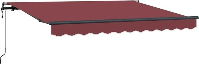vidaXL Einziehbare Markise mit Fernbedienung in Bordeauxrot, Breite: 350 cm, Ausladung: 200 cm, Stoff aus 100% Polyester mit Streifenmuster - Bild 1