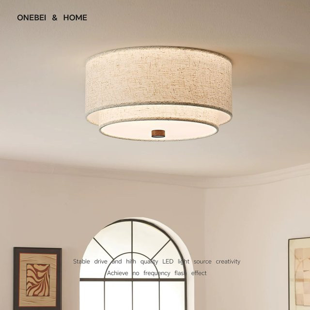 ONEBEI LED Deckenleuchte im amerikanischen Retro-Stil aus Stoff für Wohnzimmer, Esszimmer, Schlafzimmer und Flur - Bild 1