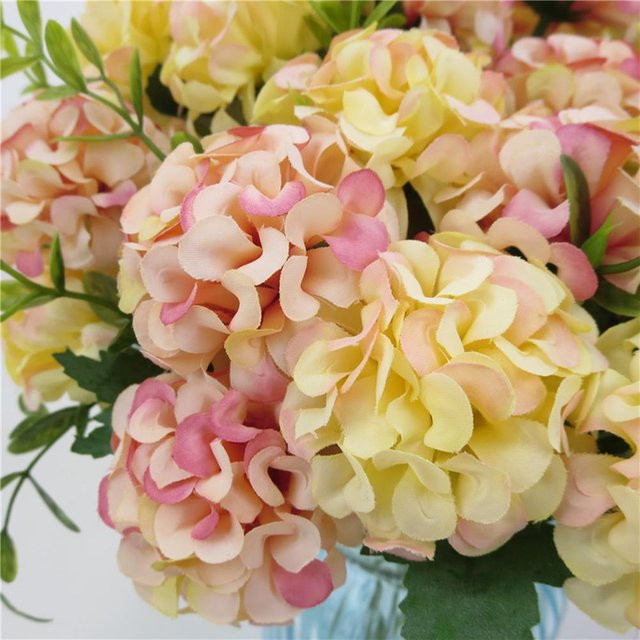 Tooarts Künstliche Hortensie 10 in 1 in Blau und Beige aus Textil für deine Hochzeitsdekoration - Bild 1
