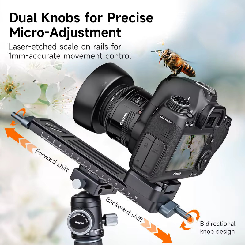 COBONE XILETU Schnellspanner-Makro-Fokussierungsschieber für DSLR-Kameras in Schwarz für Nahaufnahmen und Zeitraffer mit 5 kg Traglast - Bild 2