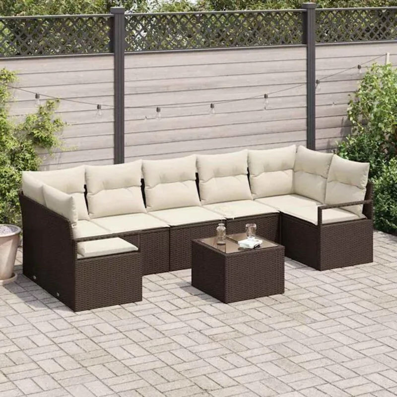 Vidaxl Garten-Sofa-Set aus Polyrattan mit 8-teiligen Kissen in Braun und Beige, Loungemöbel Modern, B/T/H: 55 x 55 x 37 cm - Bild 1