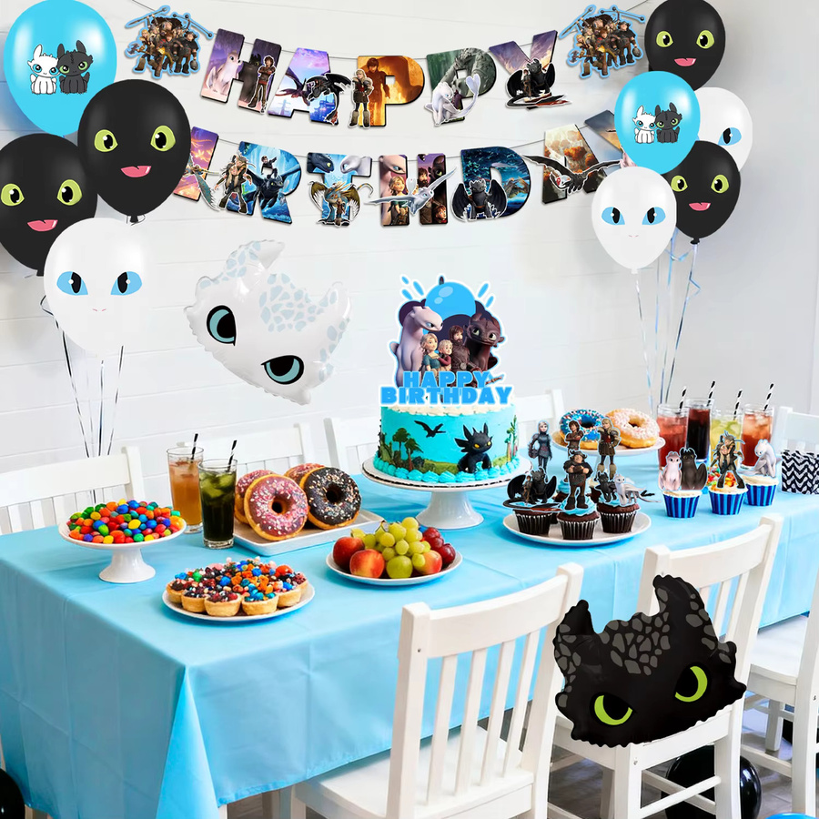 43-teiliges Set Drachenzähmen leicht gemacht Partydekoration von Potdemiel in Mehrfarbig für Kindergeburtstage mit Banner, Luftballons und Tischdecke - Bild 3
