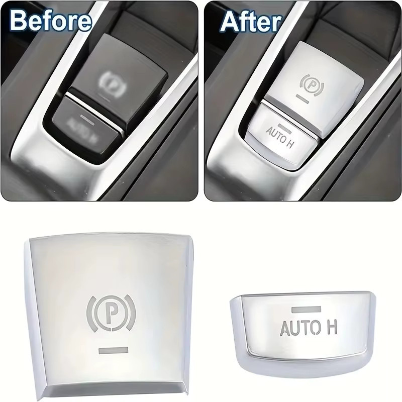 P AUTO Elektronische Handbremse H-Taste Schalter Abdeckung Trim Aufkleber in Silber für BMW 5 6 7 Serie 5GT F10 F12 F01 X3 X4 X5 X6 - Bild 3