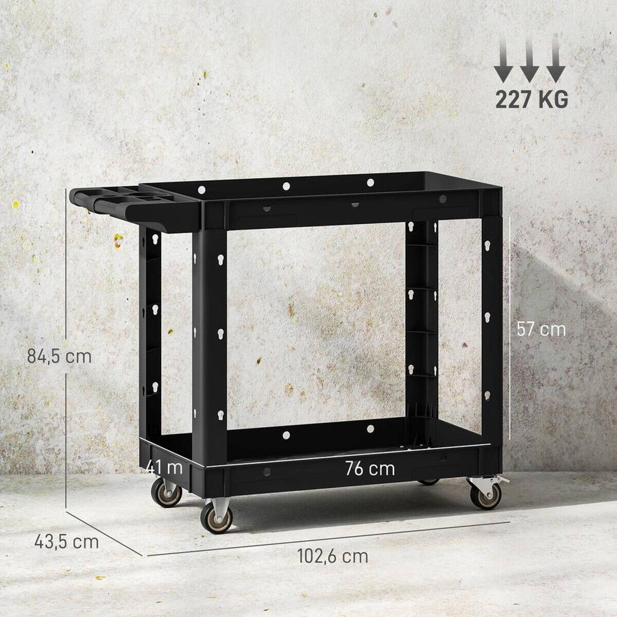 HOMCOM Werkstatt-Rollwagen mit 2 Etagen in Schwarz, B/H/T: 43,5 x 84,5 x 102,6 cm, belastbar bis 227 kg - Bild 5
