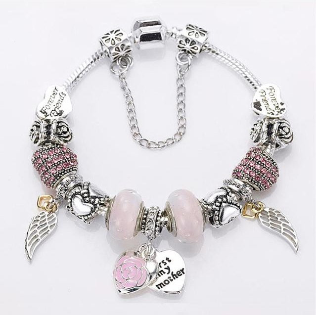 Charm-Armband, versilberte Schlangenkette, Kristalle, grau, Damen, Kinder - Bild 1