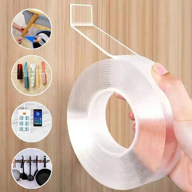 Transparentes Nano doppelseitiges Klebeband aus Acryl, waschbar und wiederverwendbar für Büro und Schule - Bild 1