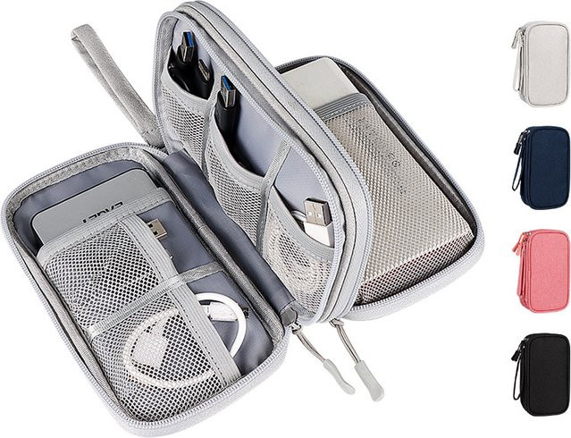 Urgrico Datenkabel-Aufbewahrungstasche, wasserdichte Reise-Organizer-Tasche für USB-Ladegeräte und Kabel in Blau und Grau - Bild 1