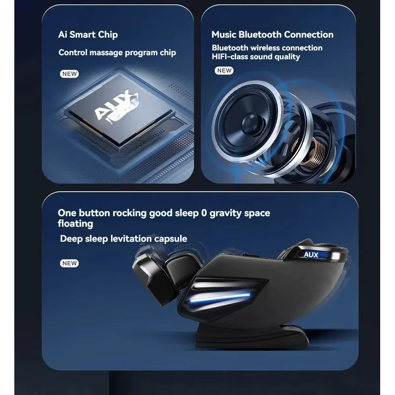 FULANG 6D Massagesessel mit Ganzkörpermassage, Nullschwerkraft-Funktion, SL-Schiene, Heizung und Bluetooth in Schwarz - Bild 5