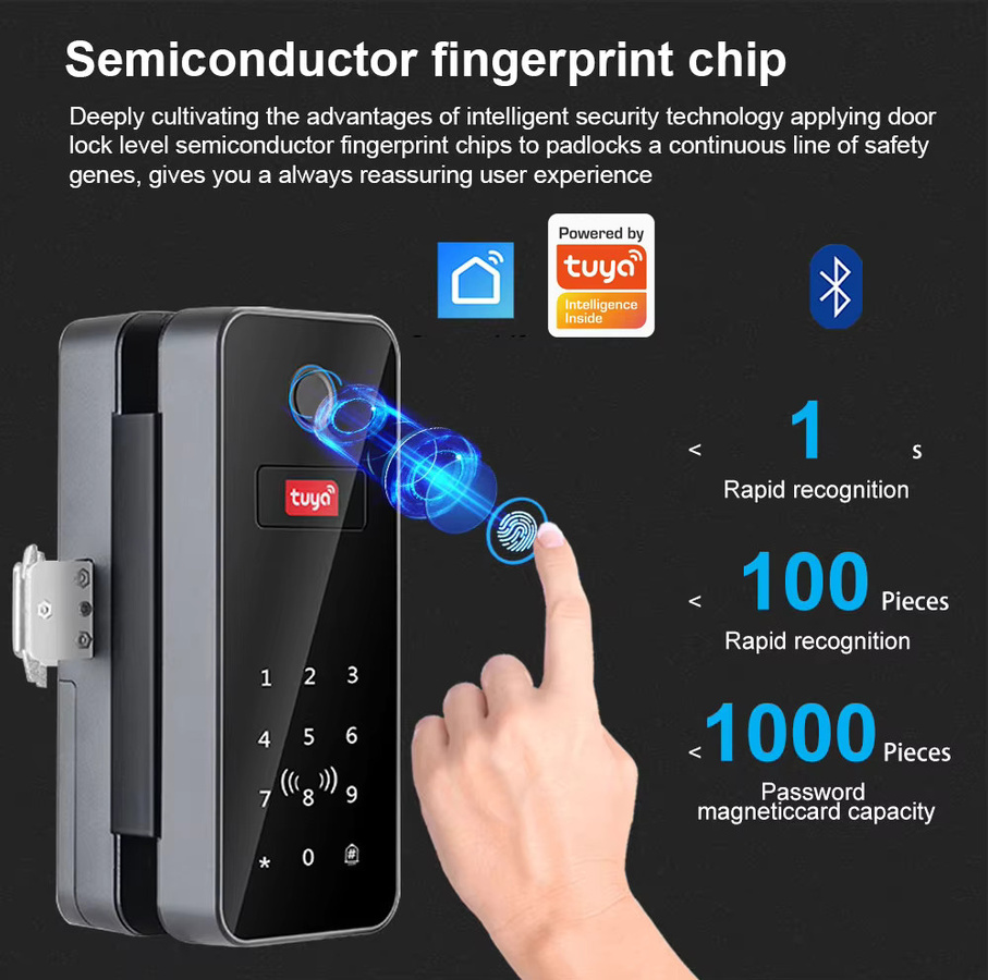 LUCKING DOOR Smart Schloss für Glastüren in Schwarz mit Fingerabdruck, Passwort, Karte und Tuya App Unterstützung - Bild 2