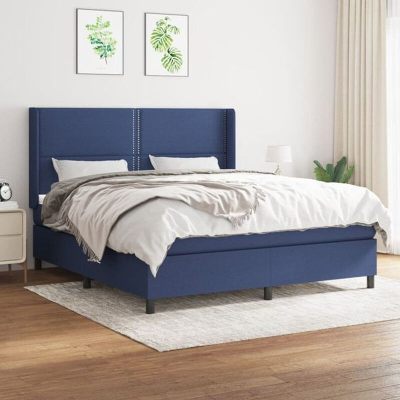 vidaxl Boxspringbett mit Matratze aus Stoff in Blau und Weiß, B/T/H: 180 x 200 x 118 cm - Bild 1