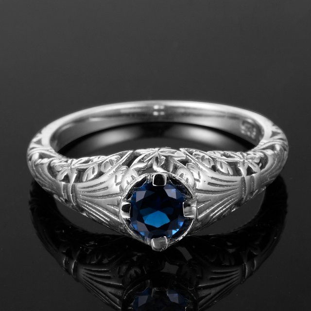 Szjinao Ring, 925 Silber, Saphir, Damen, Vintage - Bild 1