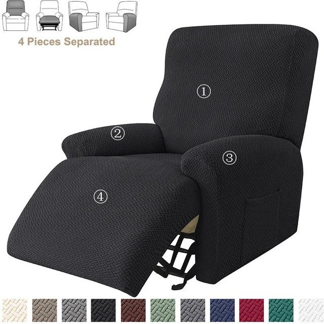 4er-Set Stretch-Sofabezüge für Liegesessel aus Jacquard-Polyester in Anthrazit - Bild 1