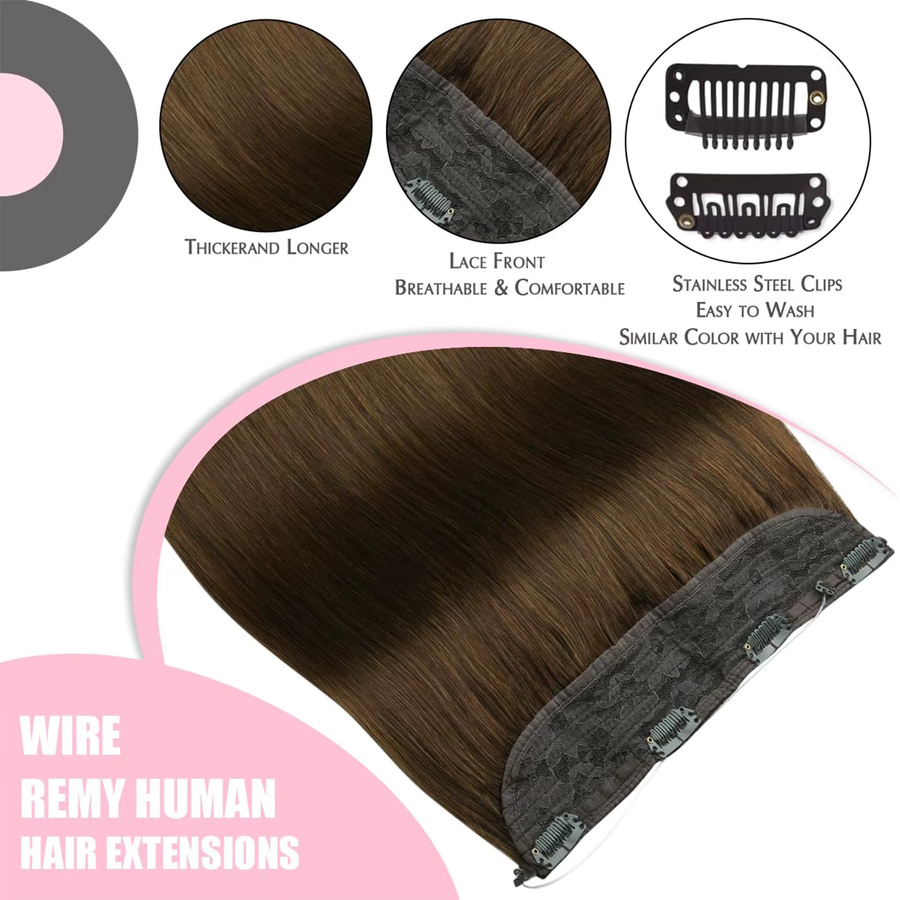 CC YOUNG Haarverlängerungen Echthaar Clip-in-Extensions, Schokoladenbraun, Damen - Bild 5