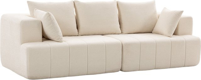 Aosom 3-Sitzer-Sofa aus Chenille in Beige mit Taschenfedern und 2 Kissen, modernes Wohnzimmersofa mit breiten Armlehnen, Breite: 248 cm - Bild 1