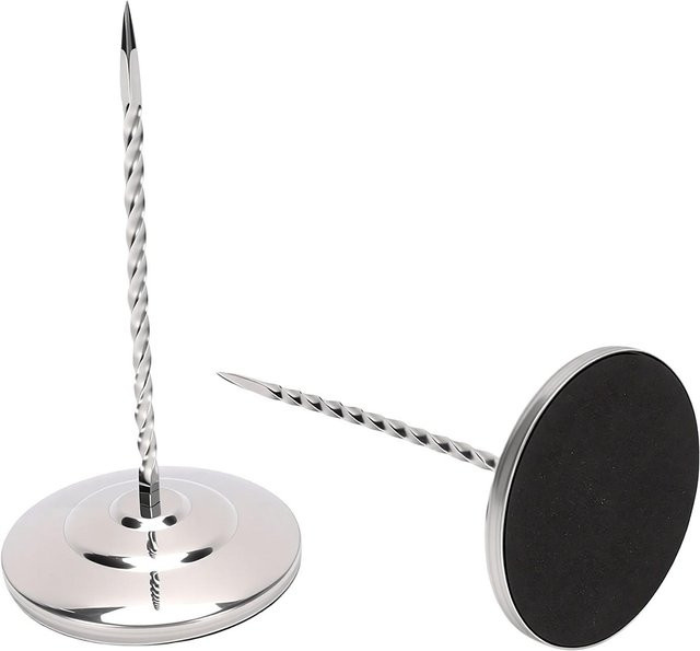 2er-Pack Ticket-Stecher Kassenbon-Halter aus Edelstahl in Silber mit rutschfester Basis als Schreibtisch-Organizer - Bild 1
