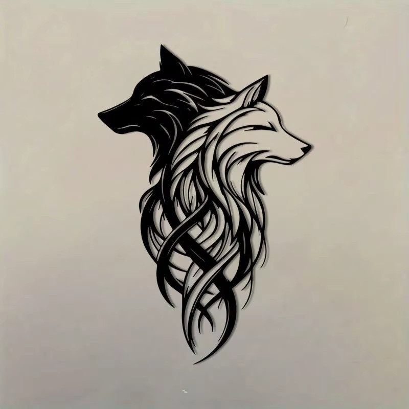 Wandskulptur-Set Twin Wolf Shadows aus Metall von CIFBUY in Schwarz und Weiß - Bild 3