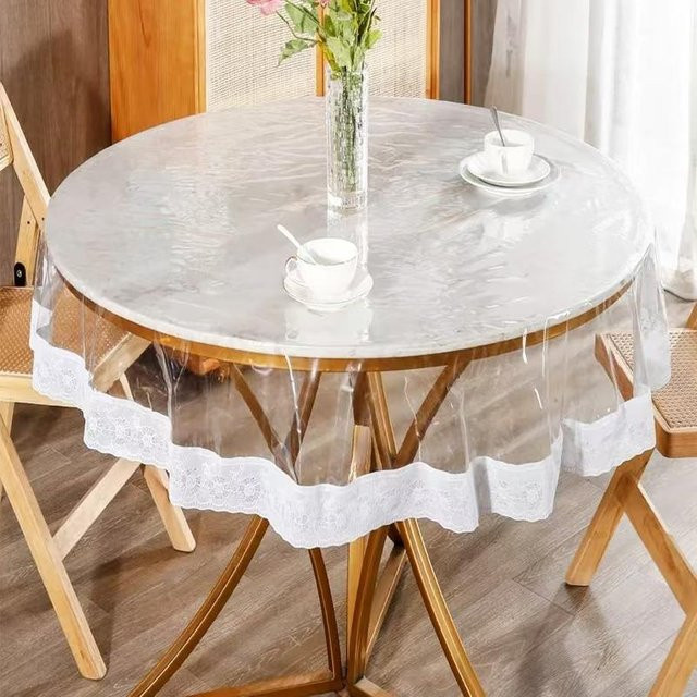 Elegante runde Tischdecke aus transparentem PEVA mit wasserabweisender Oberfläche und genähten Rändern, Durchmesser: 120 cm - Bild 1